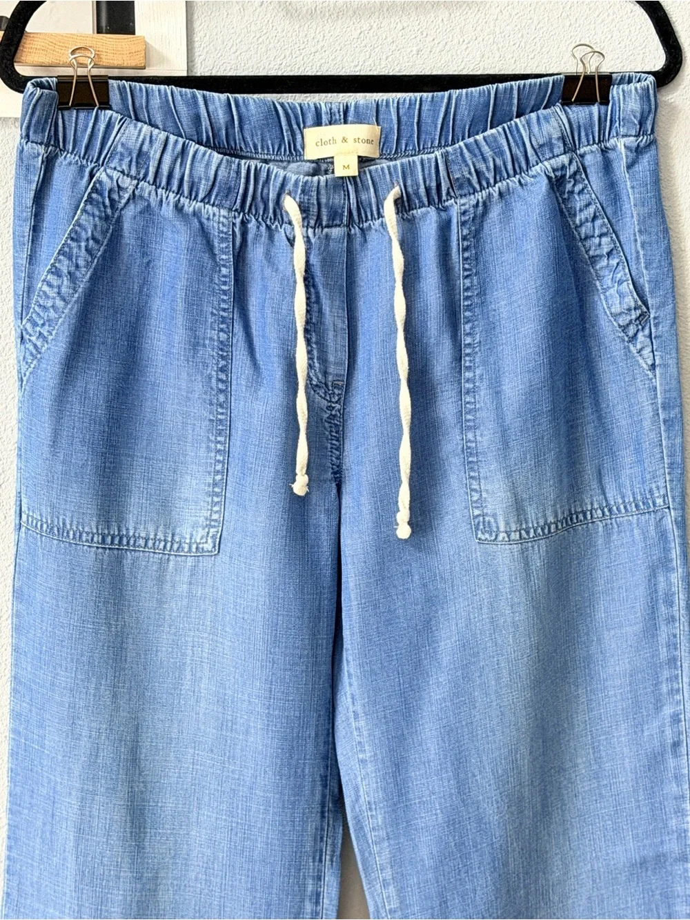 Cloth & Stone Light Blue Drawstring Chambray Pants - Picture 3 of 14